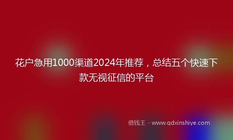 花户急用1000渠道2024年推荐，总结五个快速下款无视征信的平台