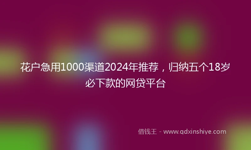 花户急用1000渠道2024年推荐，归纳五个18岁必下款的网贷平台