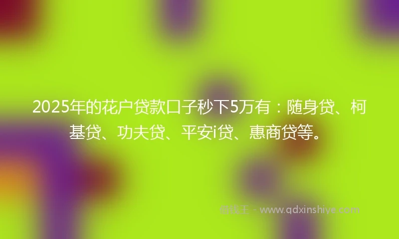 2025年的花户贷款口子秒下5万有：随身贷、柯基贷、功夫贷、平安i贷、惠商贷等。