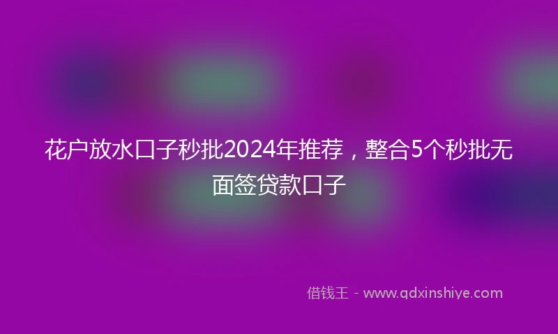 花户放水口子秒批2024年推荐，整合5个秒批无面签贷款口子