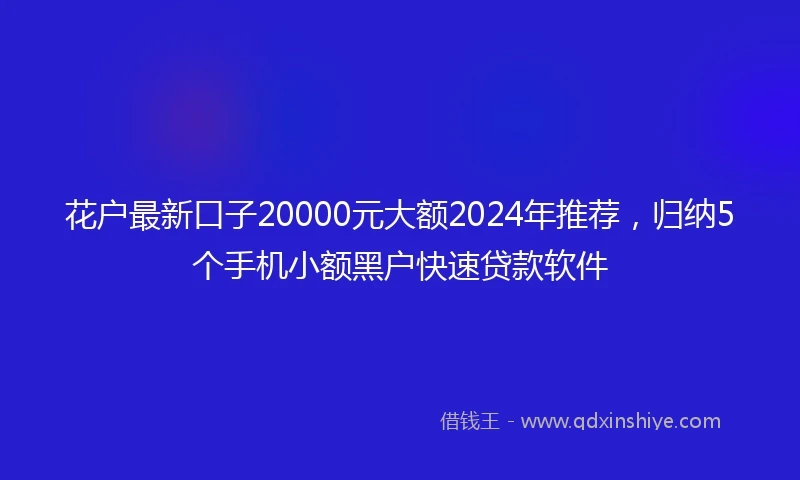 花户最新口子20000元大额2024年推荐，归纳5个手机小额黑户快速贷款软件