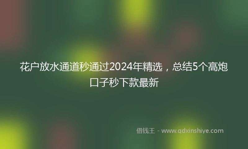 花户放水通道秒通过2024年精选，总结5个高炮口子秒下款最新