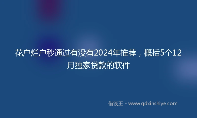花户烂户秒通过有没有2024年推荐，概括5个12月独家贷款的软件
