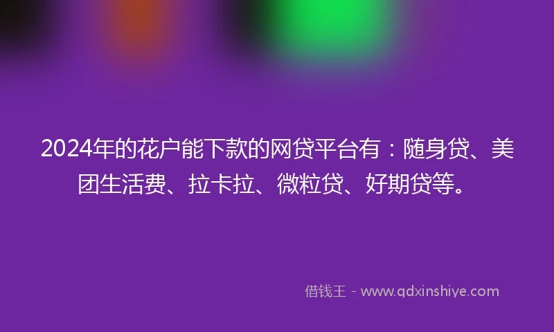 2024年的花户能下款的网贷平台有：随身贷、美团生活费、拉卡拉、微粒贷、好期贷等。