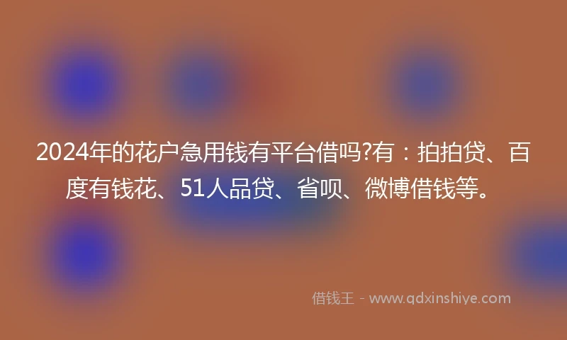 2024年的花户急用钱有平台借吗?有：拍拍贷、百度有钱花、51人品贷、省呗、微博借钱等。