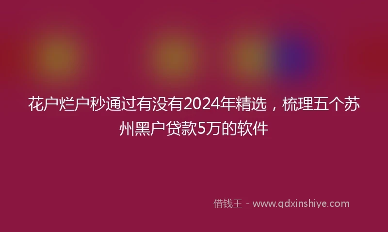 花户烂户秒通过有没有2024年精选，梳理五个苏州黑户贷款5万的软件