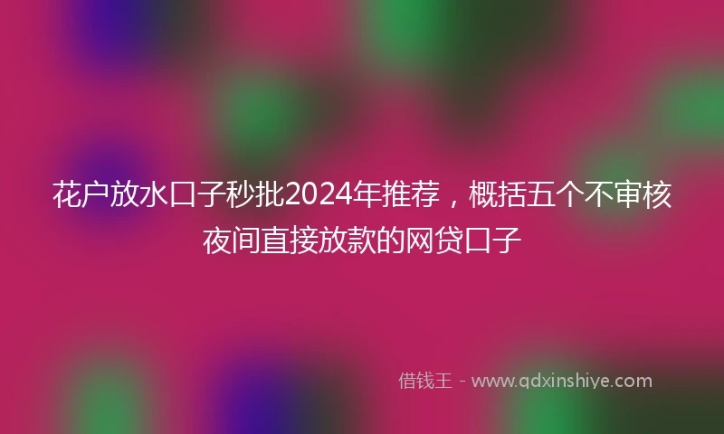 花户放水口子秒批2024年推荐，概括五个不审核夜间直接放款的网贷口子