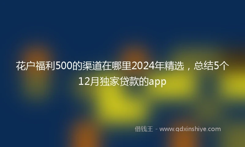 花户福利500的渠道在哪里2024年精选，总结5个12月独家贷款的app