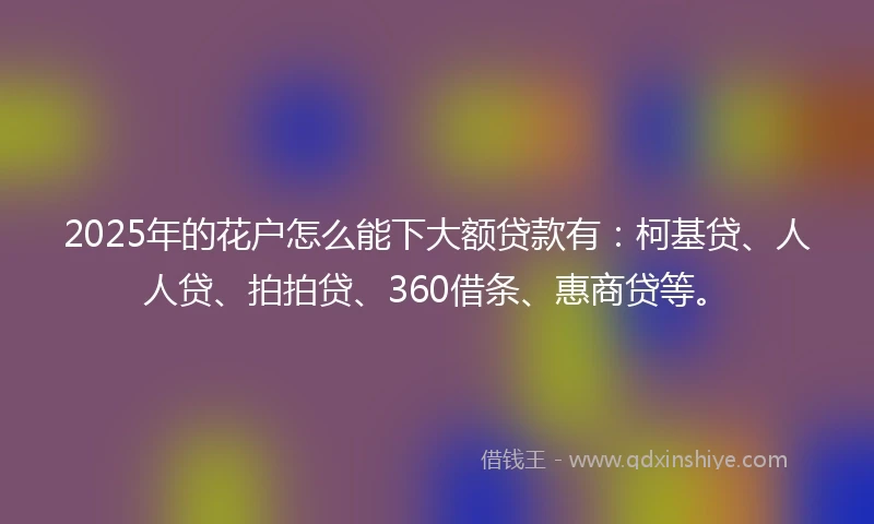 2025年的花户怎么能下大额贷款有：柯基贷、人人贷、拍拍贷、360借条、惠商贷等。