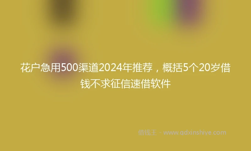 花户急用500渠道2024年推荐，概括5个20岁借钱不求征信速借软件