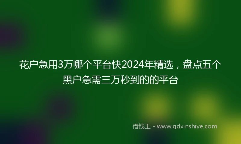 花户急用3万哪个平台快2024年精选，盘点五个黑户急需三万秒到的的平台