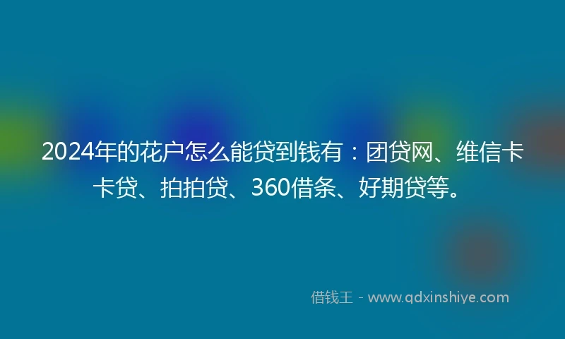 2024年的花户怎么能贷到钱有：团贷网、维信卡卡贷、拍拍贷、360借条、好期贷等。