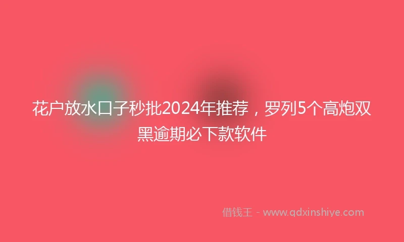 花户放水口子秒批2024年推荐，罗列5个高炮双黑逾期必下款软件
