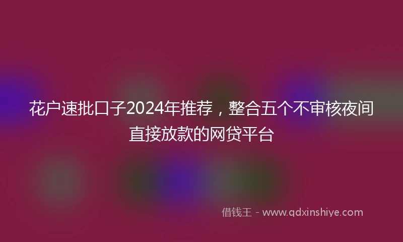 花户速批口子2024年推荐，整合五个不审核夜间直接放款的网贷平台