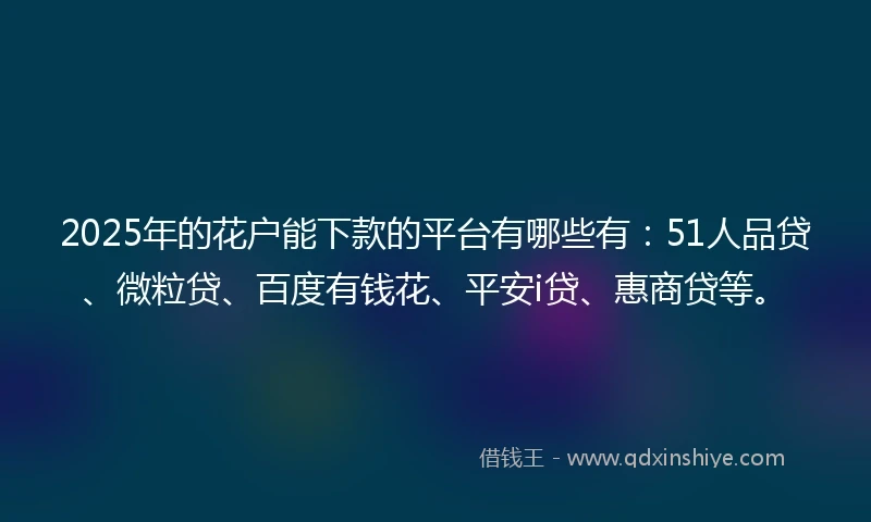 2025年的花户能下款的平台有哪些有：51人品贷、微粒贷、百度有钱花、平安i贷、惠商贷等。