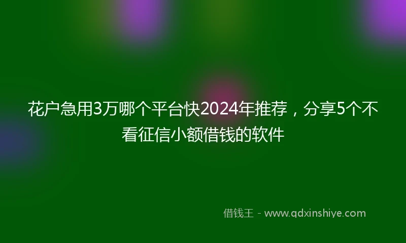 花户急用3万哪个平台快2024年推荐，分享5个不看征信小额借钱的软件