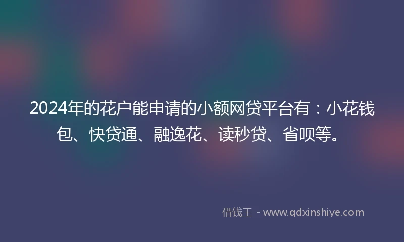 2024年的花户能申请的小额网贷平台有：小花钱包、快贷通、融逸花、读秒贷、省呗等。