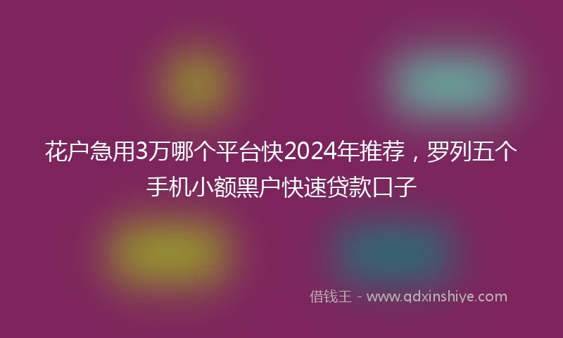 花户急用3万哪个平台快2024年推荐，罗列五个手机小额黑户快速贷款口子
