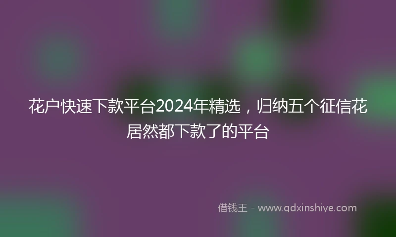 花户快速下款平台2024年精选,归纳五个征信花居然都下款了的平台