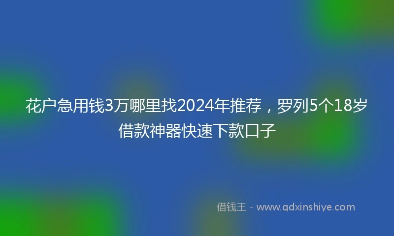 花户急用钱3万哪里找2024年推荐，罗列5个18岁借款神器快速下款口子