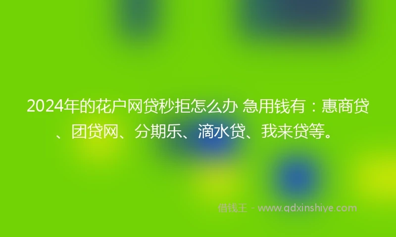 2024年的花户网贷秒拒怎么办 急用钱有：惠商贷、团贷网、分期乐、滴水贷、我来贷等。