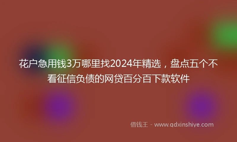 花户急用钱3万哪里找2024年精选，盘点五个不看征信负债的网贷百分百下款软件