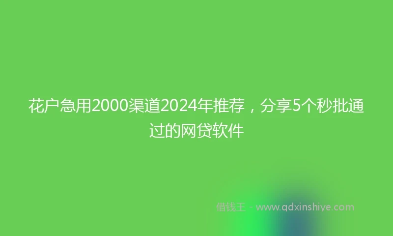 花户急用2000渠道2024年推荐，分享5个秒批通过的网贷软件