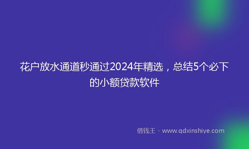 花户放水通道秒通过2024年精选，总结5个必下的小额贷款软件
