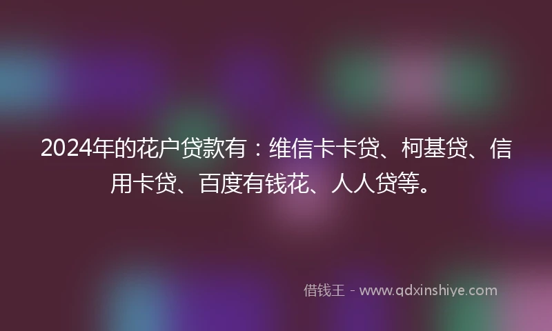 2024年的花户贷款有：维信卡卡贷、柯基贷、信用卡贷、百度有钱花、人人贷等。