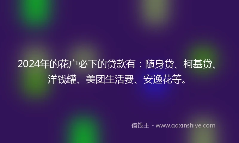2024年的花户必下的贷款有：随身贷、柯基贷、洋钱罐、美团生活费、安逸花等。