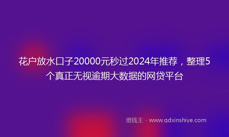 花户放水口子20000元秒过2024年推荐，整理5个真正无视逾期大数据的网贷平台