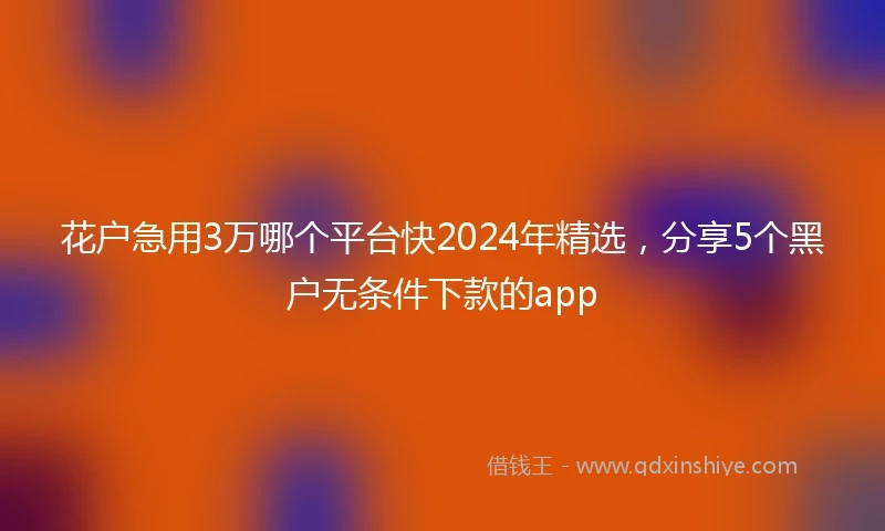 花户急用3万哪个平台快2024年精选，分享5个黑户无条件下款的app