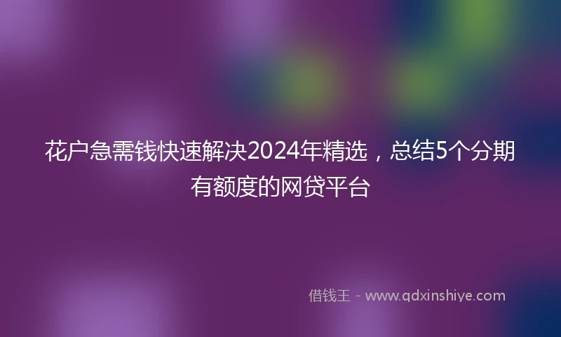 花户急需钱快速解决2024年精选，总结5个分期有额度的网贷平台