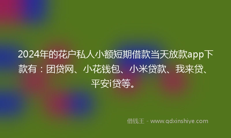 2024年的花户私人小额短期借款当天放款app下款有：团贷网、小花钱包、小米贷款、我来贷、平安i贷等。