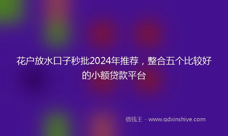 花户放水口子秒批2024年推荐，整合五个比较好的小额贷款平台