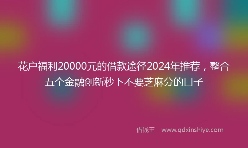 花户福利20000元的借款途径2024年推荐，整合五个金融创新秒下不要芝麻分的口子