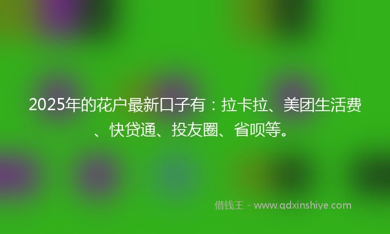 2025年的花户最新口子有：拉卡拉、美团生活费、快贷通、投友圈、省呗等。