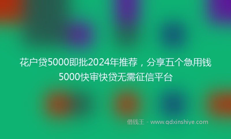 花户贷5000即批2024年推荐，分享五个急用钱5000快审快贷无需征信平台
