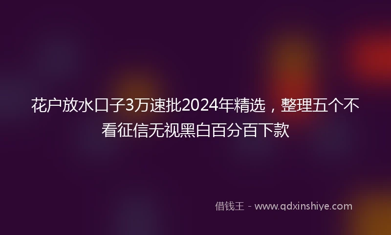 花户放水口子3万速批2024年精选，整理五个不看征信无视黑白百分百下款