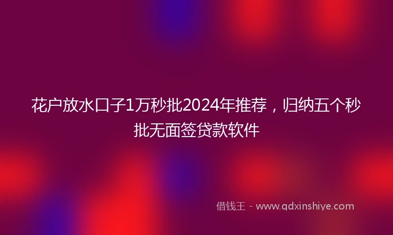 花户放水口子1万秒批2024年推荐，归纳五个秒批无面签贷款软件