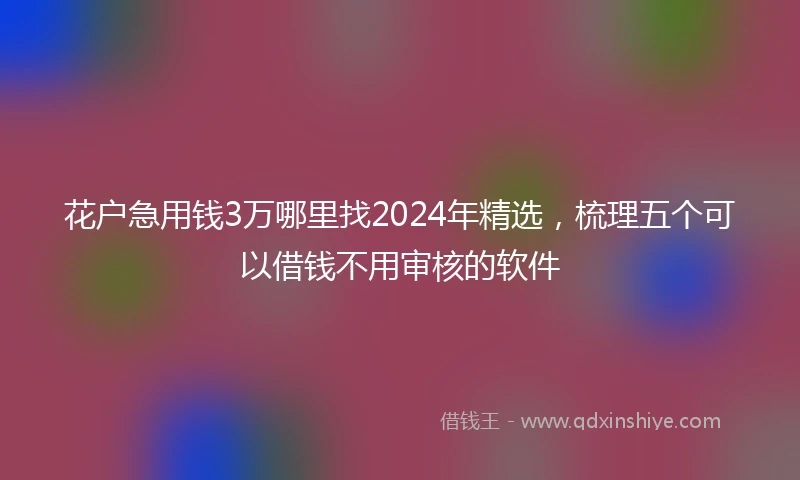 花户急用钱3万哪里找2024年精选，梳理五个可以借钱不用审核的软件