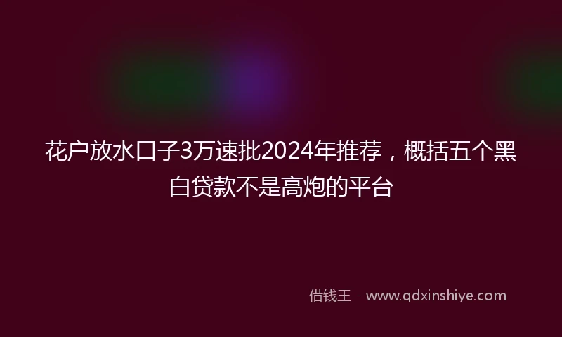 花户放水口子3万速批2024年推荐，概括五个黑白贷款不是高炮的平台