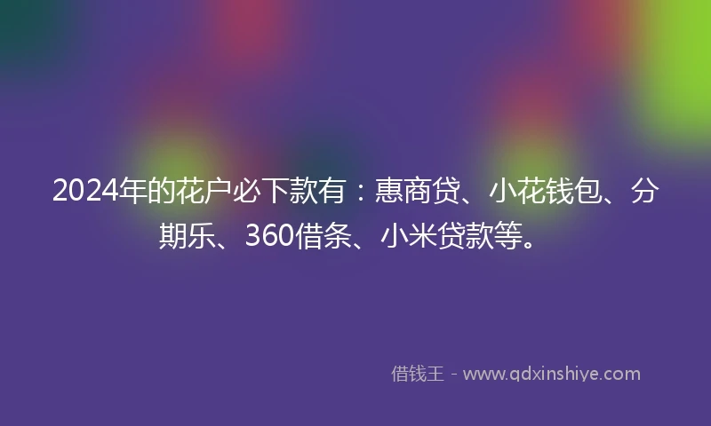 2024年的花户必下款有：惠商贷、小花钱包、分期乐、360借条、小米贷款等。
