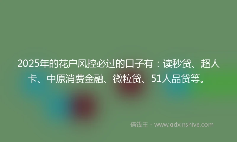 2025年的花户风控必过的口子有：读秒贷、超人卡、中原消费金融、微粒贷、51人品贷等。