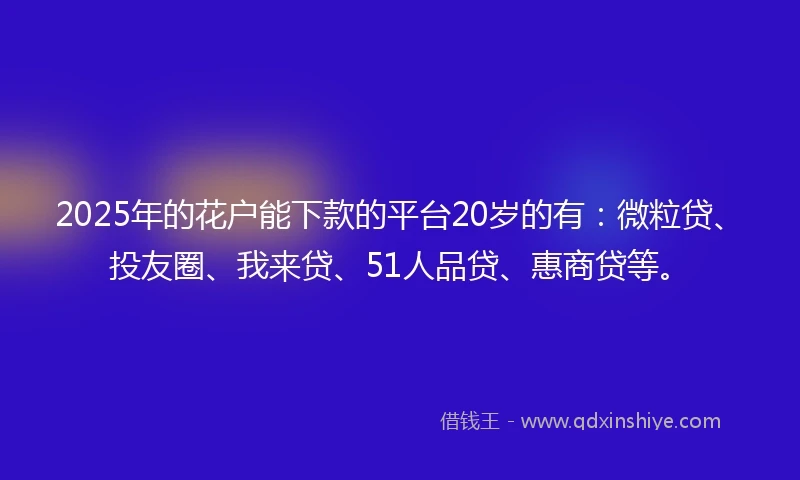 2025年的花户能下款的平台20岁的有：微粒贷、投友圈、我来贷、51人品贷、惠商贷等。