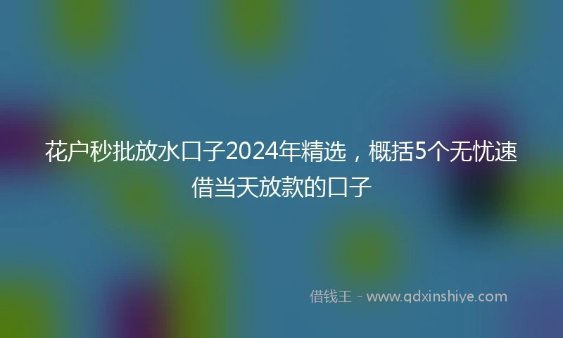 花户秒批放水口子2024年精选，概括5个无忧速借当天放款的口子
