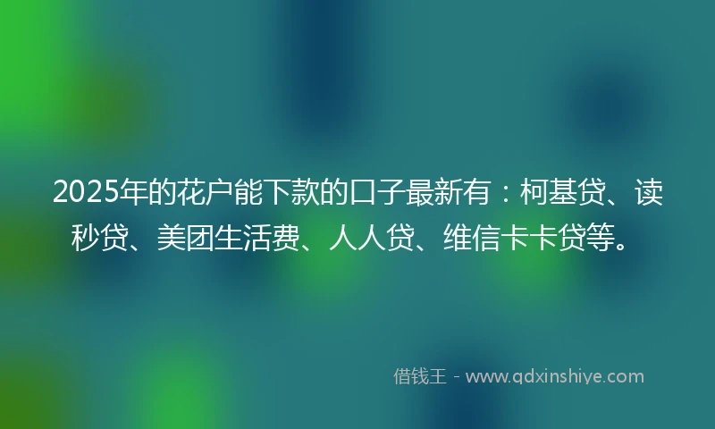 2025年的花户能下款的口子最新有：柯基贷、读秒贷、美团生活费、人人贷、维信卡卡贷等。