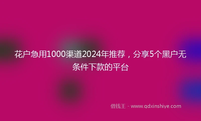 花户急用1000渠道2024年推荐，分享5个黑户无条件下款的平台