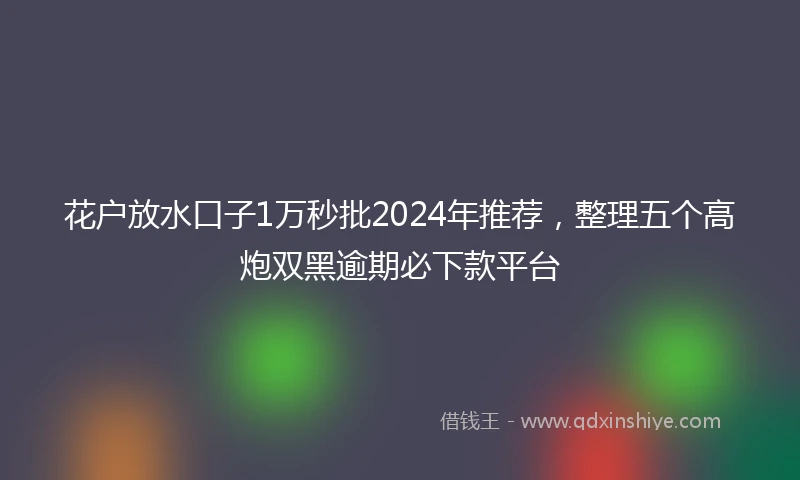 花户放水口子1万秒批2024年推荐，整理五个高炮双黑逾期必下款平台