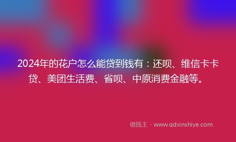 2024年的花户怎么能贷到钱有：还呗、维信卡卡贷、美团生活费、省呗、中原消费金融等。
